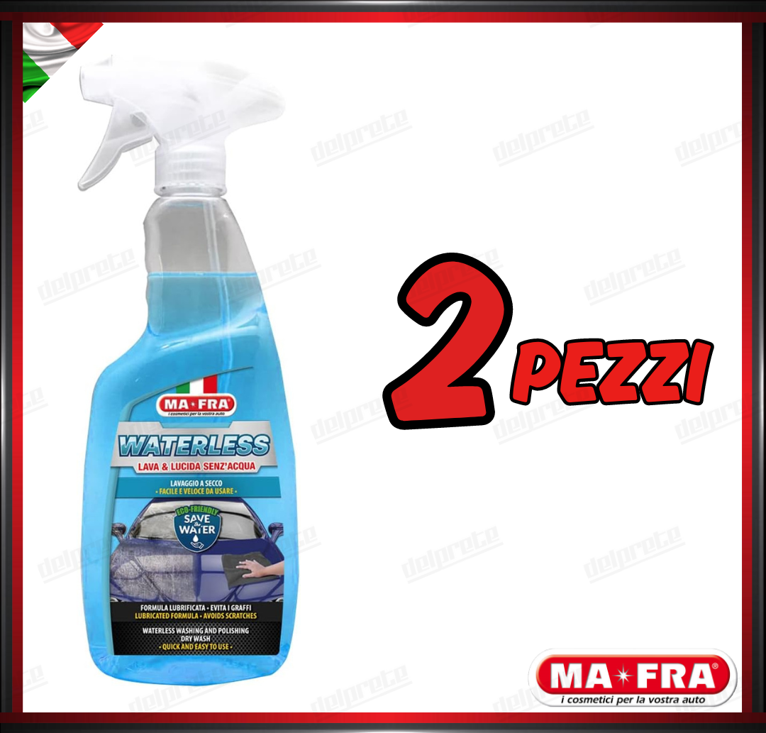 MAFRA - WATERLESS LAVA E LUCIDA SENZ'ACQUA LAVAGGIO A SECCO COMPLETO CARROZZERIA VETRI 750ML