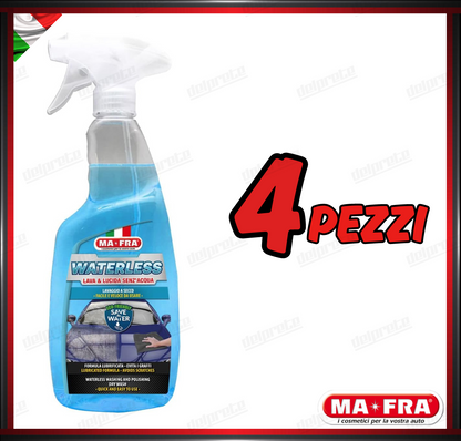 MAFRA - WATERLESS LAVA E LUCIDA SENZ'ACQUA LAVAGGIO A SECCO COMPLETO CARROZZERIA VETRI 750ML