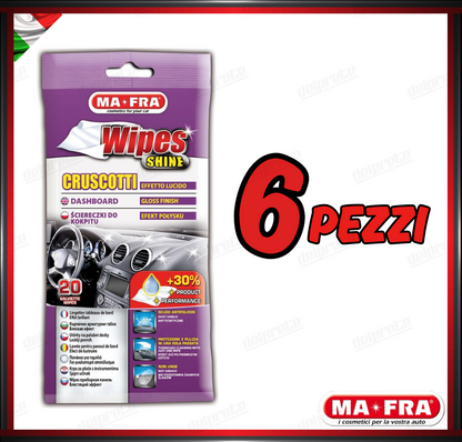 MAFRA - 20PZ WIPES CLEAN SALVIETTE CRUSCOTTO PULITORE AUTO PANNI MONOUSO