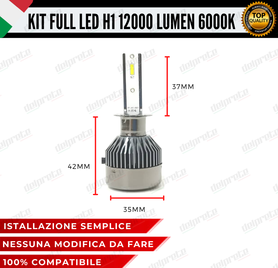 KIT FULL LED H1 12000 LUMEN CANBUS 6000K BIANCO PER FARI A PARABOLA 100% NOERROR