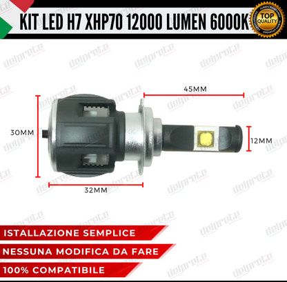 KIT FULL LED H7 XHP70 12000 LUMEN CANBUS PER FARI LENTICOLARE E PARABOLA NO ERRORE