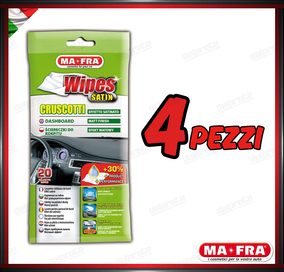 MAFRA - 20PZ WIPES SATIN SALVIETTE CRUSCOTTO SATINATO PULITORE AUTO MONOUSO