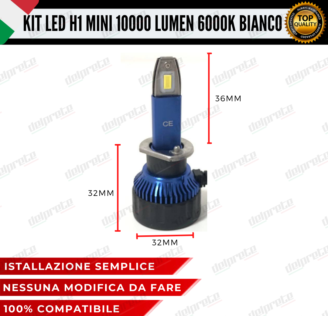 KIT FULL LED LAMPADE LED H1 MINI NO ERROR 6000K BIANCO 10000 LUMEN LM CANBUS