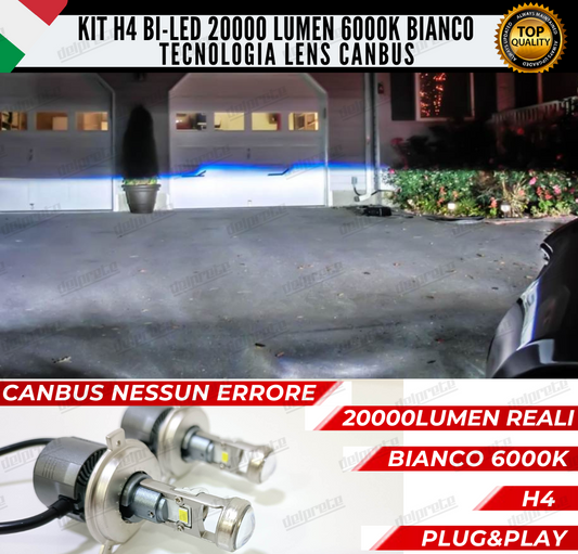 KIT LED H4 BI LED LENS LENTICOLARE 6000K BIANCO CANBUS 20000 LUMEN REALI CANBUS