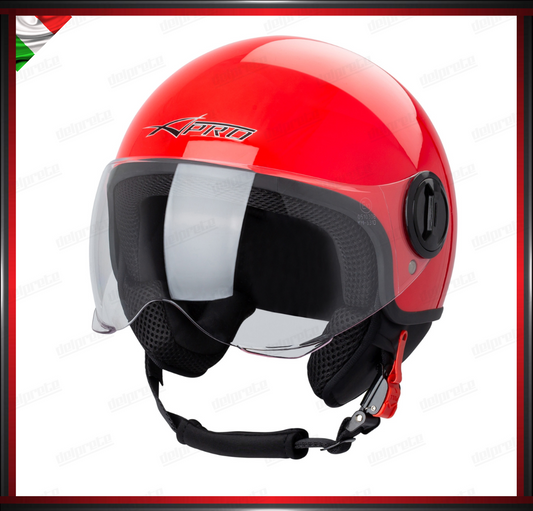 CASCO JET CITY MOTO SCOOTER ROSSO VISIERA SAGOMATA OMOLOGATO ECE 22-05