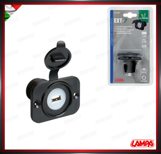 EXT-7 LAMPA PRESA DI CORRENTE USB MONTAGGIO AD INCASSO - 12/24V IMPERMEABILE