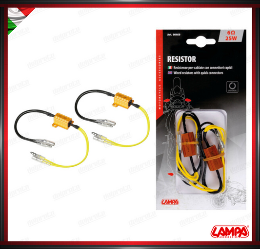 COPPIA RESISTENZE INDICATORI DI DIREZIONE FRECCE LAMPA CONNETTORI RAPIDI - 12V - 6 OHM - 25 W