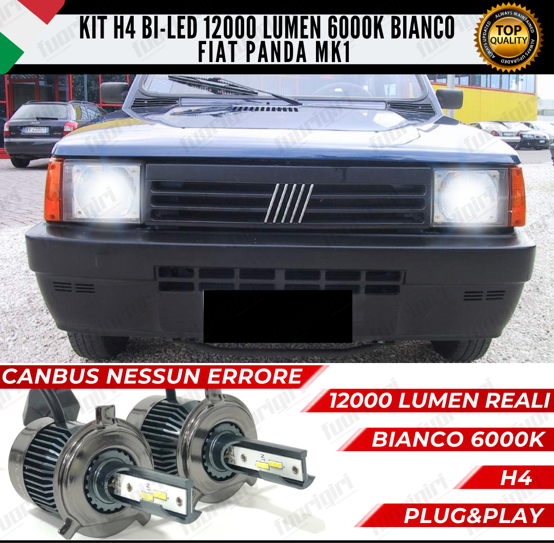 KIT LED H4 PER FIAT PANDA MK1 6000K BIANCO CANBUS 12000 LUMEN BI-LED NO ERRORE