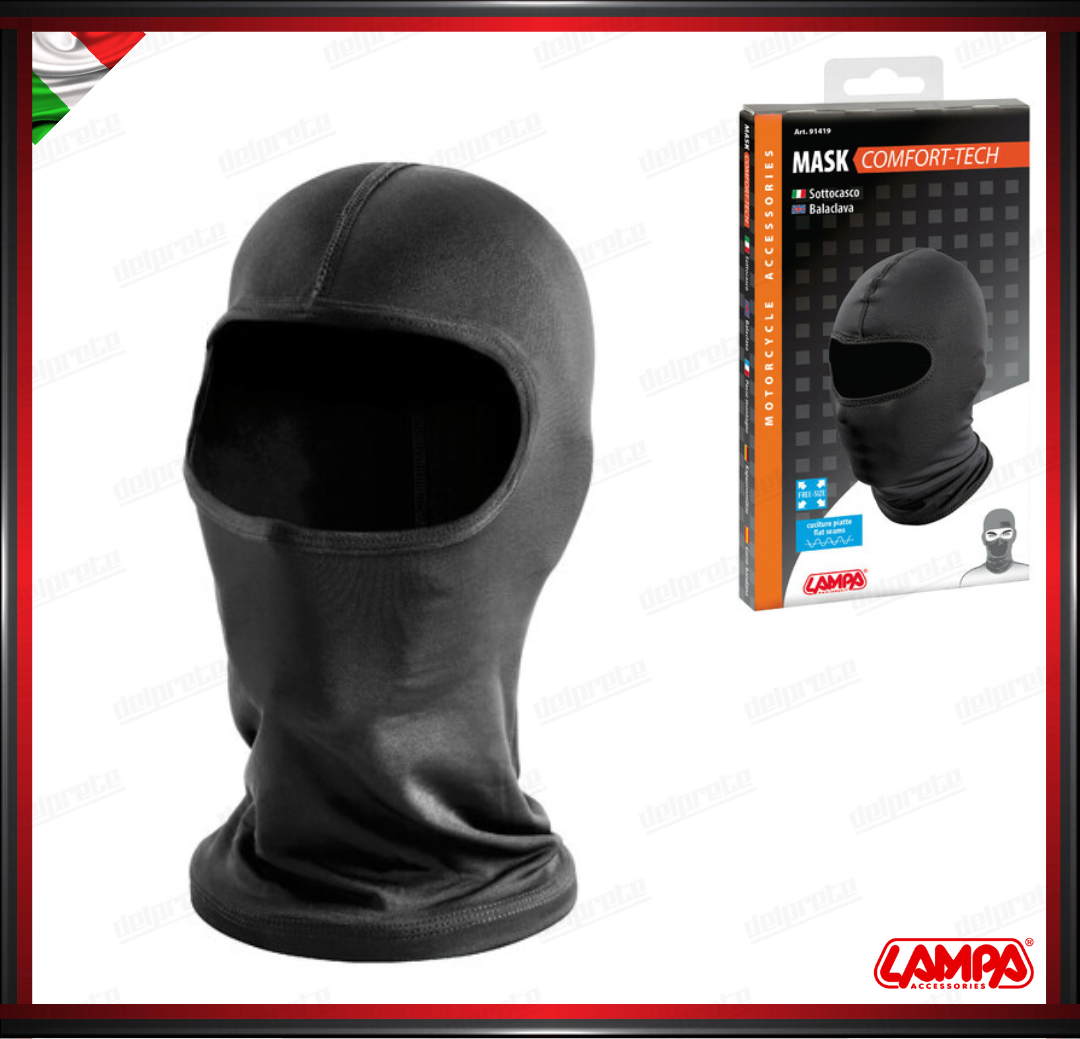 MASK COMFORT TECH SOTTOCASCO IN TESSUTO TECNICO ELASTICO NERO - LAMPA