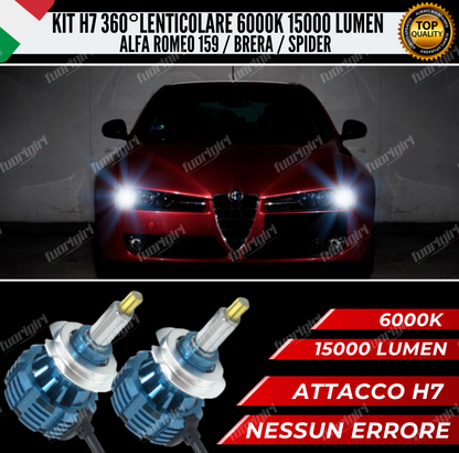 KIT FULL LED H7 360° GRADI LENTICOLARI ALFA ROMEO 159 15000LUMEN CANBUS NO ERROR