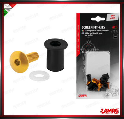 SCREEN FIT-KITS KIT DADI CUPOLINO GOMMATI CON VITI ( 5 MA ) SET 10PZ ORO VITI ANODIZZATE LAMPA