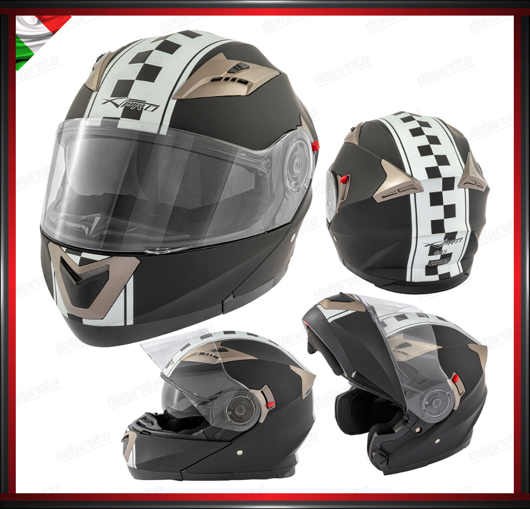 CASCO MODULARE DOPPIA VISIERA APRIBILE NERO OPACO CON GRAFICA OMOLOGATO ECE2205