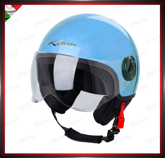 CASCO JET CITY MOTO SCOOTER AZZURRO VISIERA SAGOMATA OMOLOGATO ECE 22-05