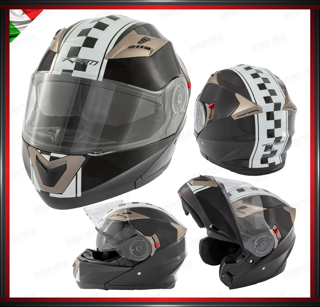 CASCO MODULARE DOPPIA VISIERA APRIBILE NERO LUCIDO CON GRAFICA OMOLOGATO ECE2205