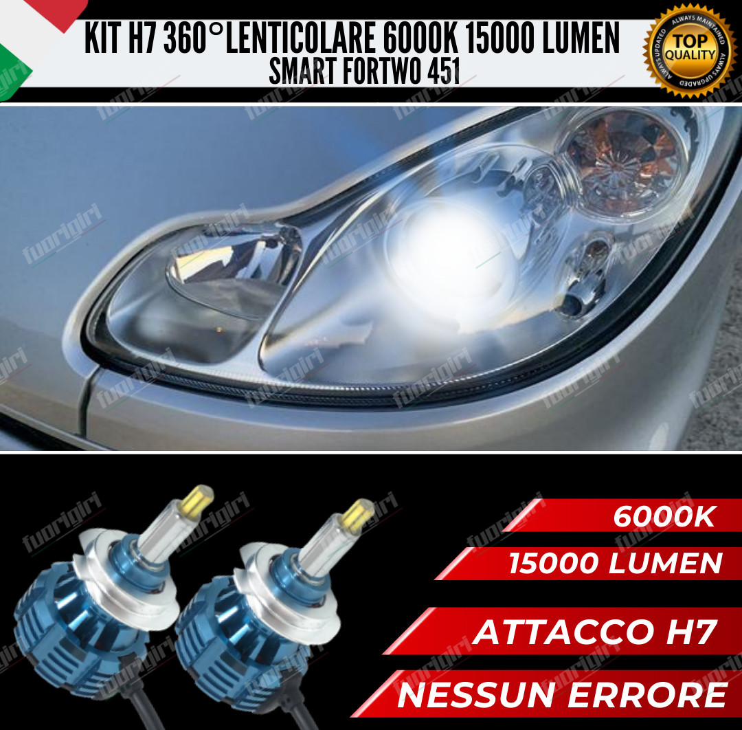 KIT FULL LED H7 360° GRADI PER LENTICOLARI SMART FORTWO 451 CANBUS 100% NO ERROR