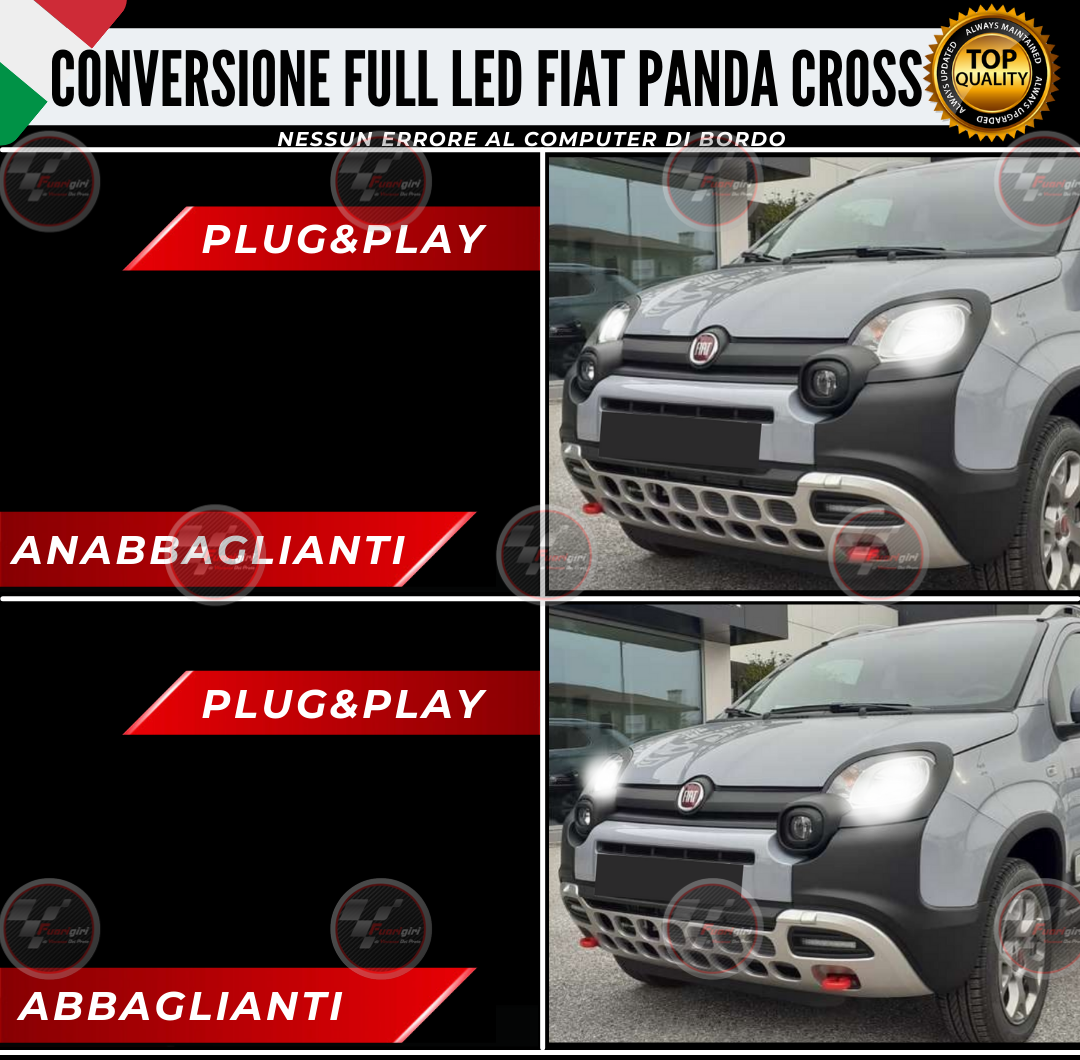 KIT LED FARO H4 PER FIAT PANDA CROSS 6000K BIANCO CANBUS 7200LUMEN REALI BI-LED