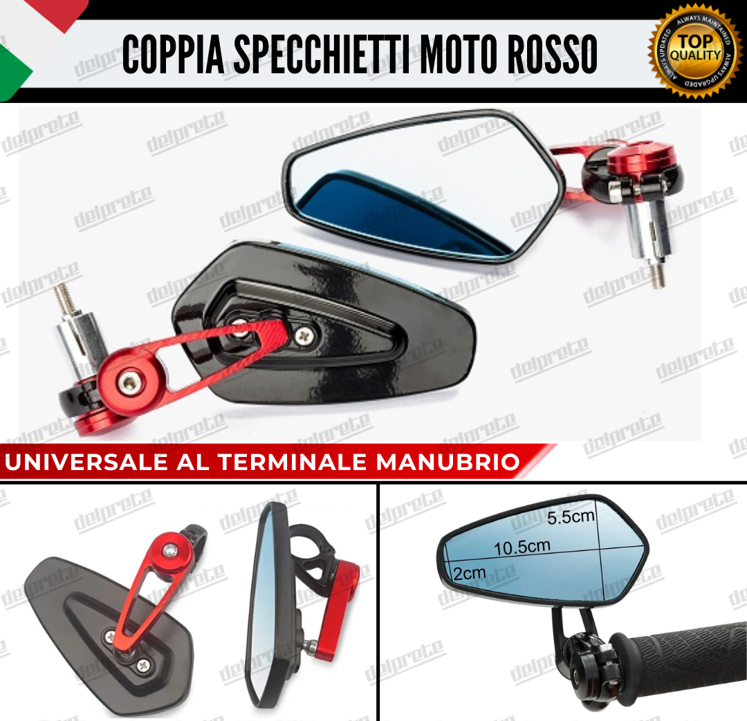 SPECCHIETTI RETROVISORI MANUBRIO COPPIA PER MOTO SCOOTER BAR END ROSSO CAFE RACER