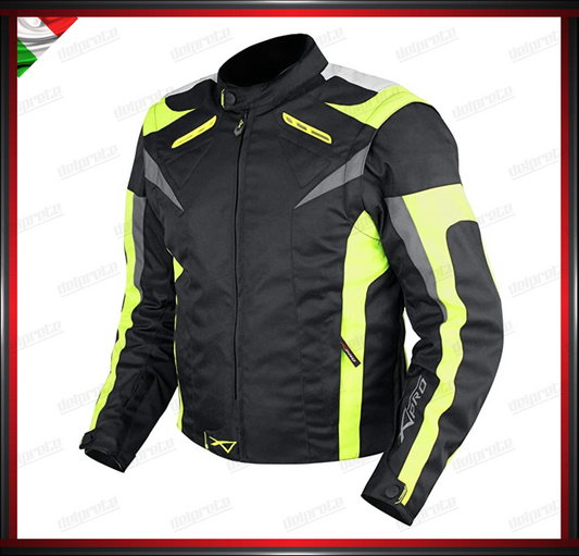 GIACCA MOTO DONNA FLUO IN CORDURA MANICHE STACCABILE PROTEZIONI OMOLOGATE CE