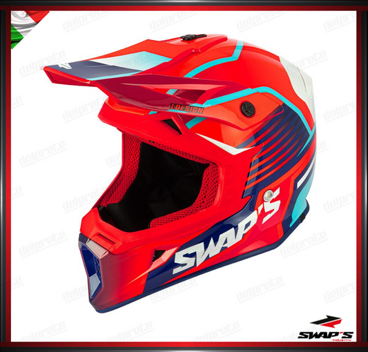 CASCO ENDURO CROSS - SWAPS S818 ROSSO BLU BIANCO LUDICO