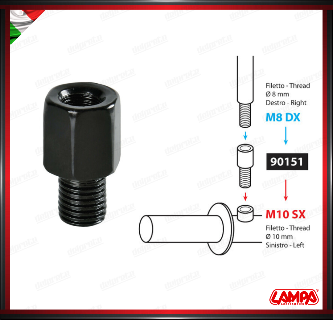 ADATTATORE PER SPECCHIETTO NERO RETROVISORE FILETTO Ø 8 MM DX > Ø 10 MM SX