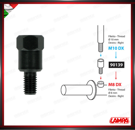 ADATTATORE PER SPECCHIETTO NERO RETROVISORE FILETTO Ø 10 MM DX > Ø 8 MM DX