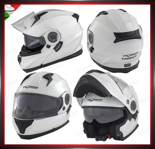 CASCO MODULARE BIANCO APRIBILE MOTO CON VISIERA PARASOLE OMOLOGATO ECE 22-05