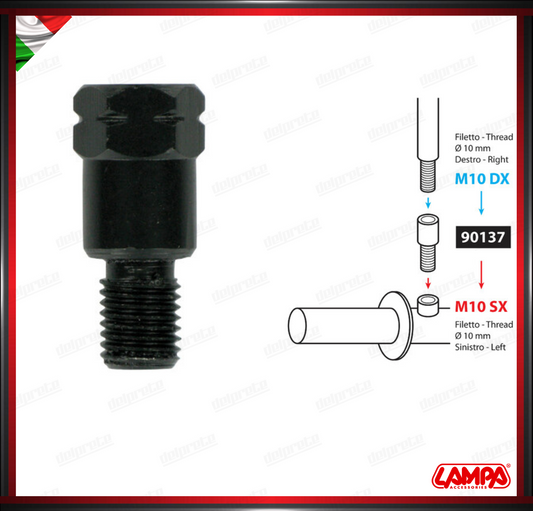 ADATTATORE PER SPECCHIETTO NERO RETROVISORE FILETTO Ø 10 MM DX > Ø 10 MM SX