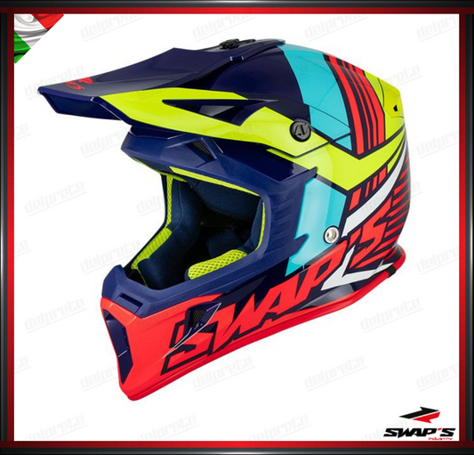 CASCO ENDURO CROSS - SWAPS BLUR S818 GIALLO FLUO BLU ROSSO LUCIDO