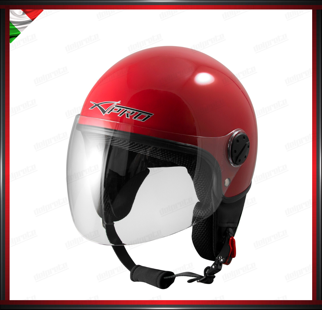 CASCO JET MOTO SCOOTER VISIERA LUNGA ROSSO LUCIDO OMOLOGATO ECE 22-05