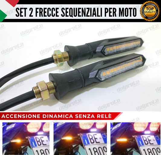 COPPIA FRECCE MOTO LED CON ACCENSIONE DINAMICA SEQUENZIALE ARANCIONE UNIVERSALI