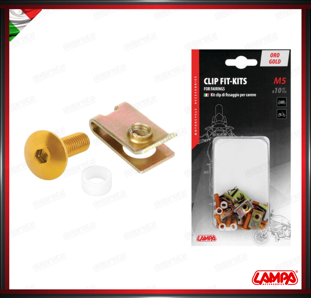 CLIP FIT-KITS VITERIA FISSAGGIO CARENE ( 5 MA ) SET 10PZ ORO VITI ANODIZZATE LAMPA