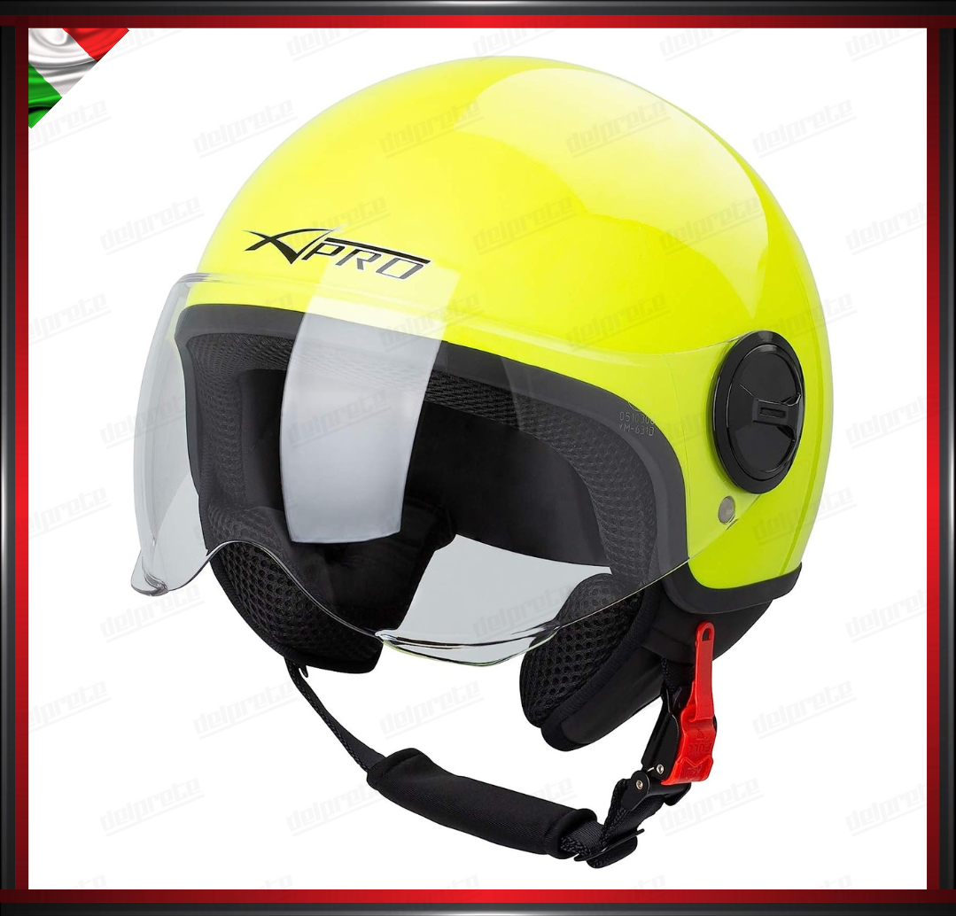 CASCO JET CITY MOTO SCOOTER GIALLO FLUO VISIERA SAGOMATA OMOLOGATO ECE 22-05