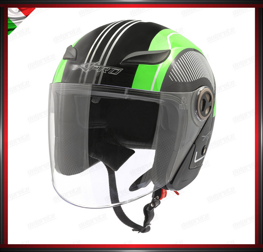 CASCO JET CITY MOTO SCOOTER CON VISIERA VERDE GRAFICA OMOLOGATO ECE 22-05