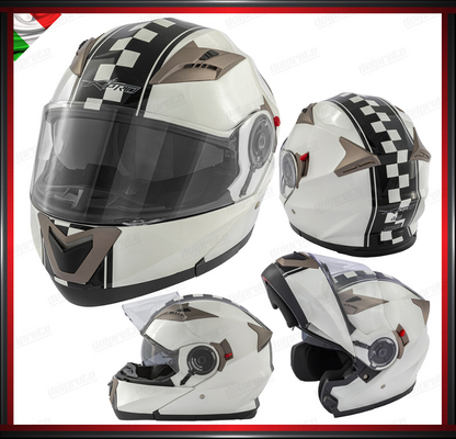 CASCO MODULARE DOPPIA VISIERA APRIBILE BIANCO CON GRAFICA OMOLOGATO ECE2205