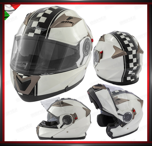 CASCO MODULARE DOPPIA VISIERA APRIBILE BIANCO CON GRAFICA OMOLOGATO ECE2205