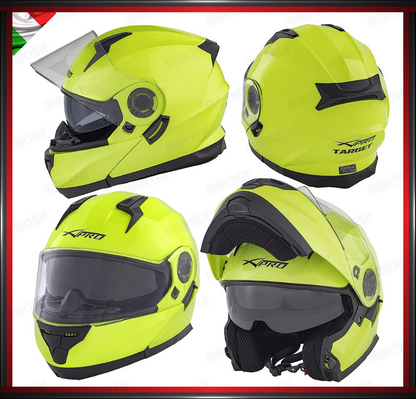 CASCO MODULARE FLUO APRIBILE MOTO CON VISIERA PARASOLE OMOLOGATO ECE 22-05