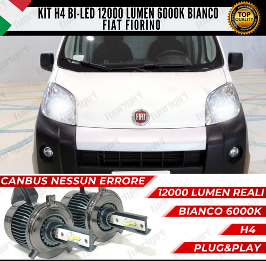 KIT LED H4 PER FIAT FIORINO 6000K BIANCO CANBUS 12000 LUMEN BI-LED ANABB+ABB NESSUN ERRORE