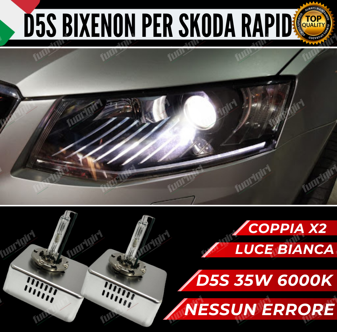 KIT 2 LAMPADE D5S SKODA RAPID XENON BIXENON 35W 6000K BIANCO NO ERRORE CANBUS