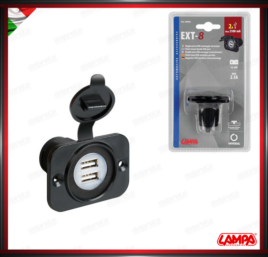 EXT-8 LAMPA DOPPIA PRESA DI CORRENTE USB MONTAGGIO AD INCASSO - 12/24V IMPERMEABILE