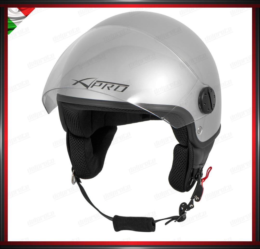 CASCO JET MOTO SCOOTER VISIERA LUNGA GRIGIO ARGENTO LUCIDO OMOLOGATO ECE 22-05