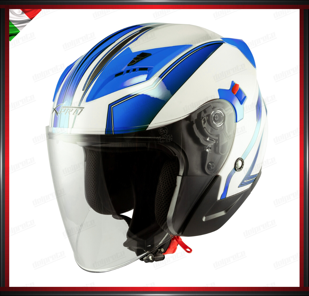 CASCO JET MOTO SCOOTER DOPPIA VISIERA BIANCO E BLU LUCIDO OMOLOGATO ECE 22-05