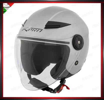 CASCO JET CITY MOTO SCOOTER GRIGIO ARGENTO CON VISIERA LUNGA OMOLOGATO ECE 22-05