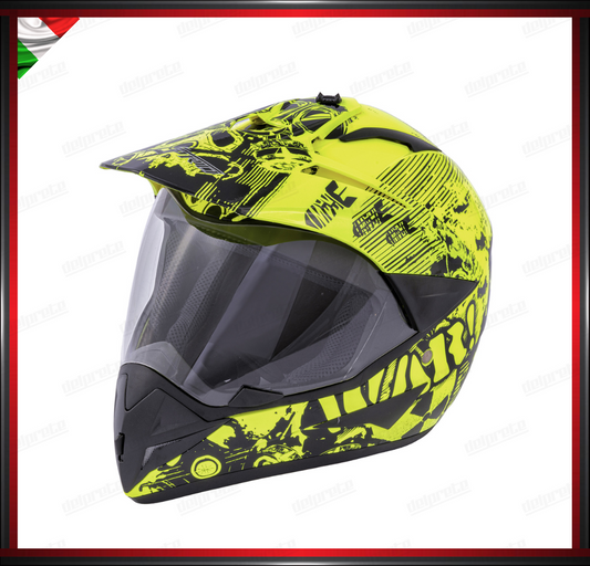 CASCO MOTO ENDURO CROSS GIALLO NERO TRIAL ADVENTURE OFF ROAD OMOLOGATO ECE 22-05