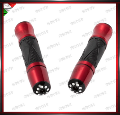 COPPIA MANOPOLE MOTO SCOOTER ANODIZZATE ALLUMINIO GOMMA ROSSO UNIVERSALI