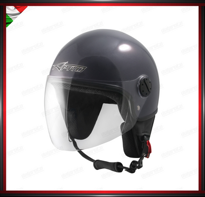 CASCO JET MOTO SCOOTER VISIERA LUNGA GRIGIO SCURO LUCIDO OMOLOGATO ECE 22-05