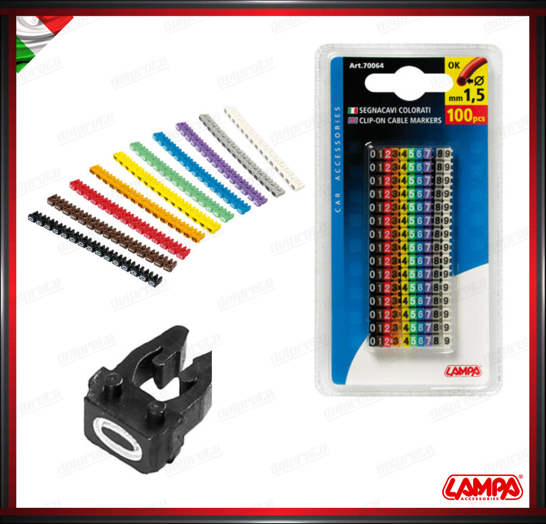 SET 100 PEZZI SEGNACAVI COLORATI LAMPA PER CAVI DA - 1,5 MM DIAMETRO 4MM