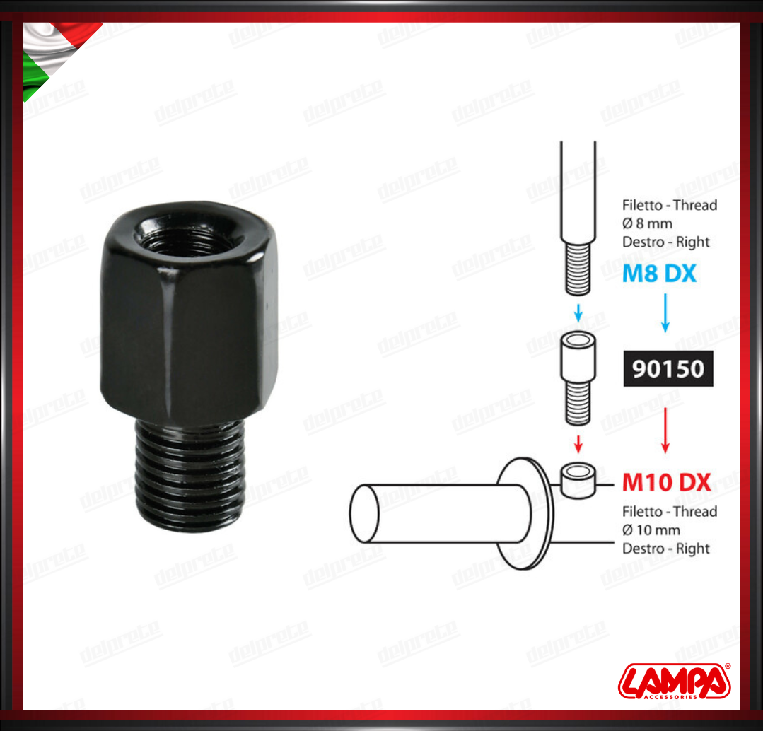 ADATTATORE PER SPECCHIETTO NERO RETROVISORE FILETTO Ø 8 MM DX > Ø 8 MM DX