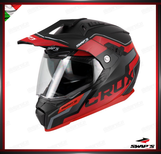 CASCO ENDURO - SWAPS S789 CRUX NERO ROSSO OPACO DOPPIA VISIERA