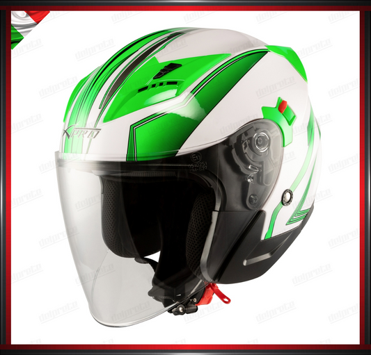 CASCO JET MOTO SCOOTER DOPPIA VISIERA BIANCO E VERDE LUCIDO OMOLOGATO ECE 22-05