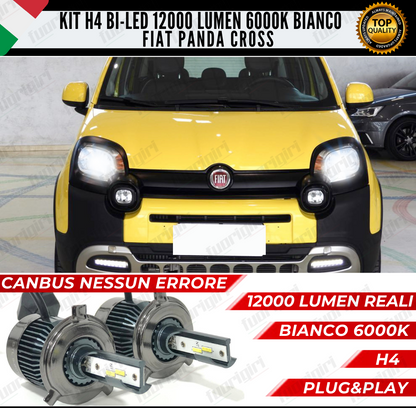 KIT LED H4 PER FIAT PANDA CROSS 6000K BIANCO CANBUS 12000 LUMEN BI-LED NO ERRORE